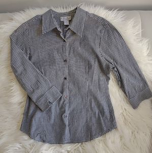 Shirt Checkered Gingham Black White Large real comfort